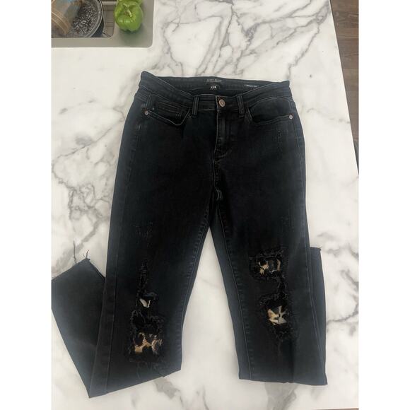 Judy Blue Black Skinny Fit Distressed Leopard Detail Mid Jeans Women's Sz 7 28 - Picture 1 of 10